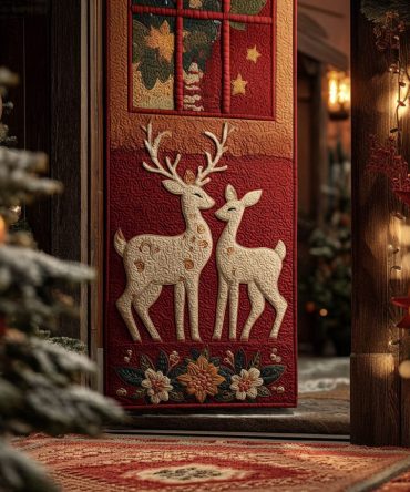 Snowy Woodland Pair Quilted Door Cover