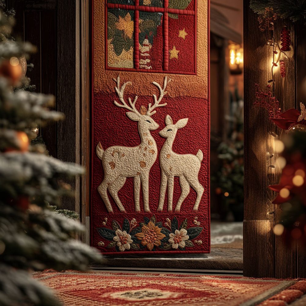 Snowy Woodland Pair Quilted Door Cover