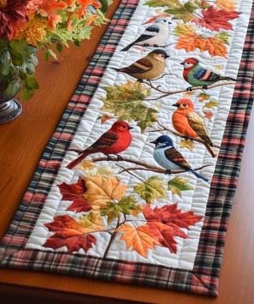Soft Bird Whispers Quilted Table Runner