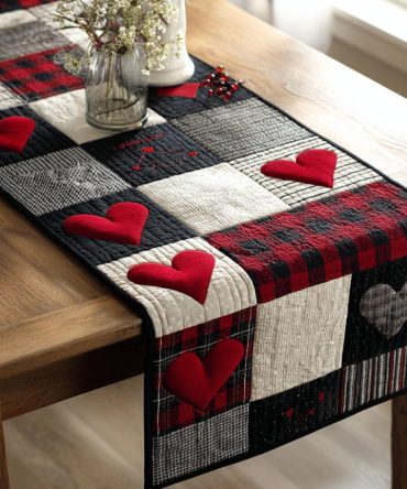 Soft Heart Blocks Quilted Table Runner