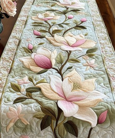 Soft Magnolia Petals Quilted Table Runner