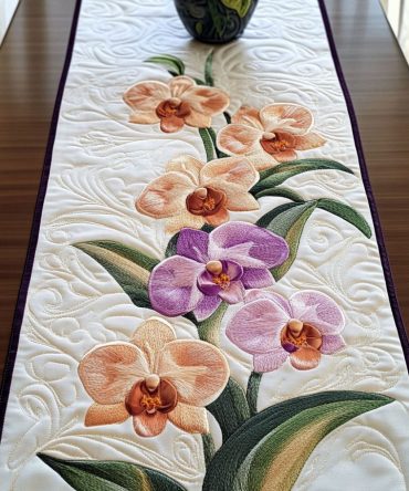 Soft Orchid Bloom Quilted Table Runner