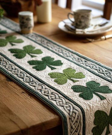 Soft Shamrock Linen Quilted Table Runner