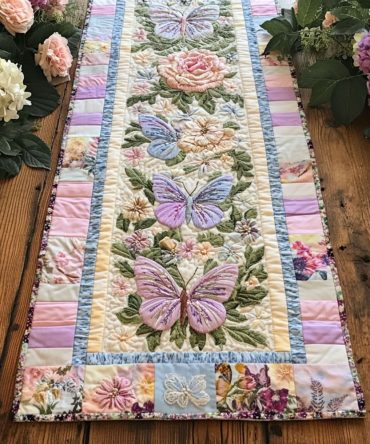 Soft Winged Beauty Quilted Table Runner