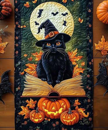 Spooky Cat Spell Quilted Table Runner
