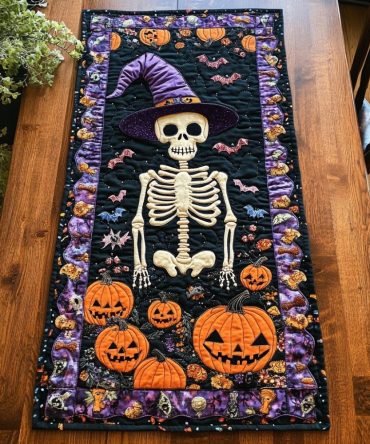Spooky Skeleton Halloween Quilted Table Runner