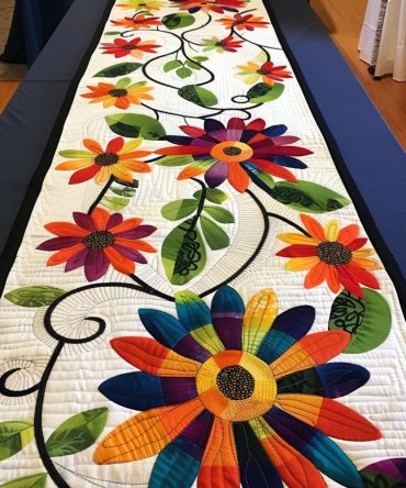 Spring Vine Blossoms Quilted Table Runner