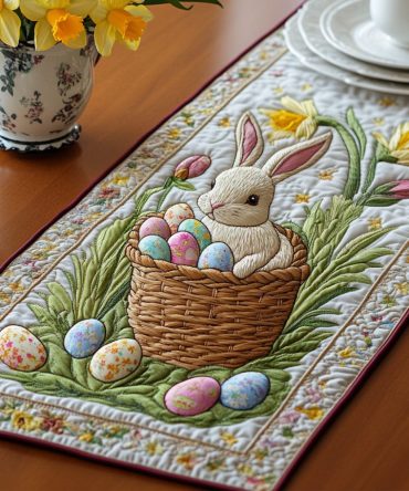 Spring Basket Bunny Quilted Table Runner