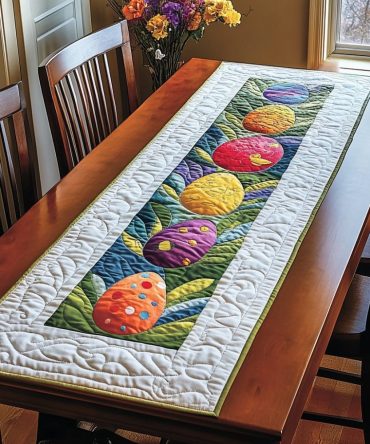 Spring Bloom Eggs Quilted Table Runner