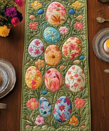Spring Bloom Eggs Quilted Table Runner