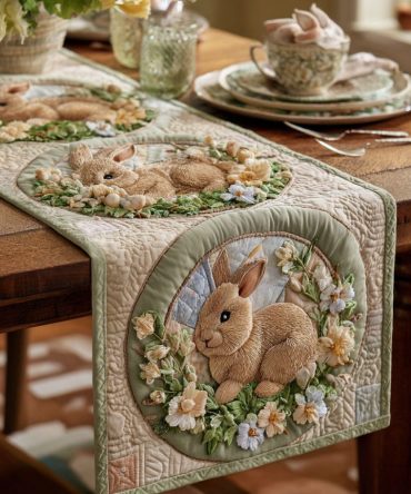 Spring Bunny Quilted Table Runner