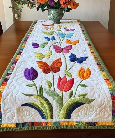 Spring Butterfly Meadow Quilted Table Runner