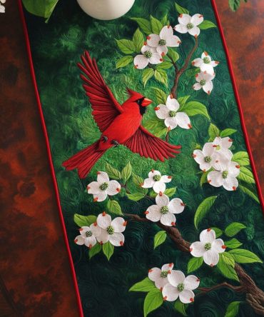 Spring Cardinal Quilted Table Runner