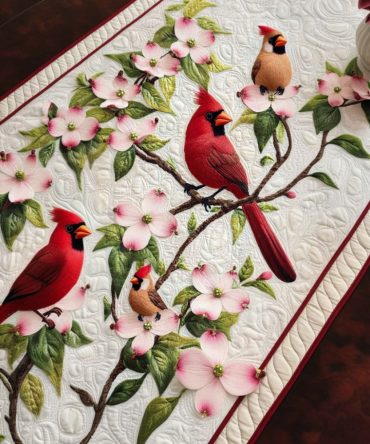 Spring Cardinals Quilted Table Runner