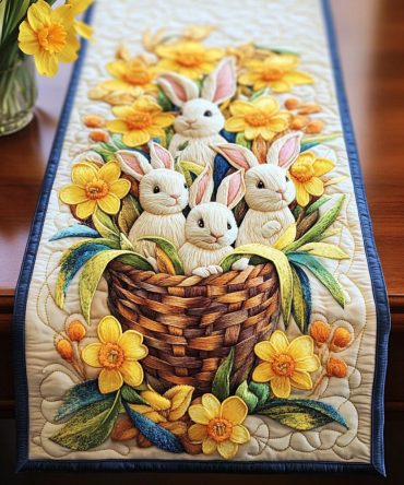 Spring Daffodil Bunnies Quilted Table Runner