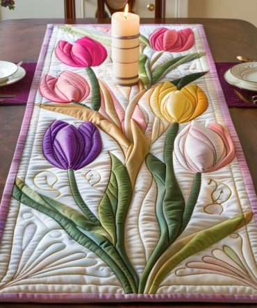 Spring Tulip Symphony Quilted Table Runner