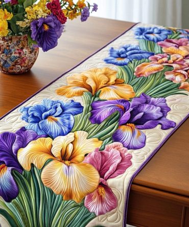 Springtime Iris Dance Quilted Table Runner