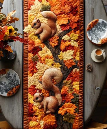 Squirrel Tree Quilted Table Runner
