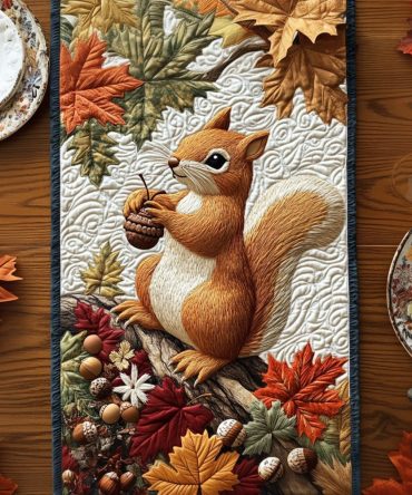 Squirrels Autumn Playground Quilted Table Runner