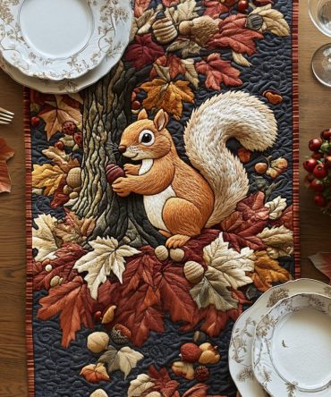 Squirrels Golden Harvest Quilted Table Runner