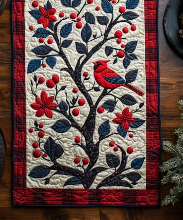 Star Berry Cardinal Quilted Table Runner