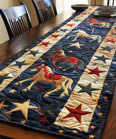Star Pattern Horse Quilted Table Runner