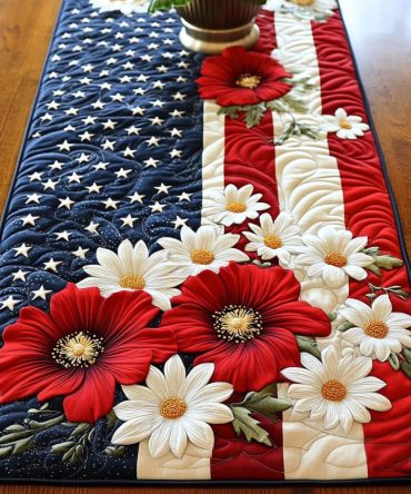 Star Spangled Blossoms Quilted Table Runner