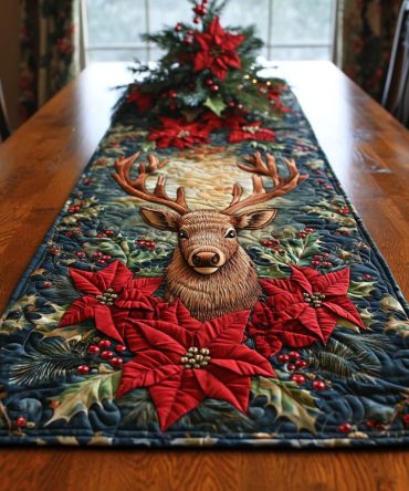 Starlit Reindeer Dreams Quilted Table Runner