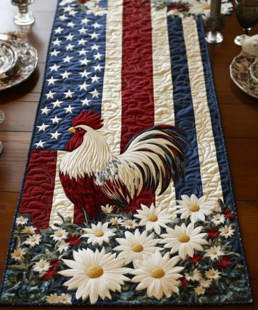 Starred Rooster Quilted Table Runner
