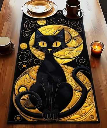 Starry Night Cat Charm Quilted Table Runner