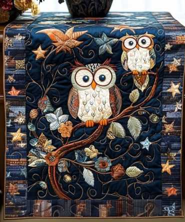Starry Night Owls Quilted Table Runner