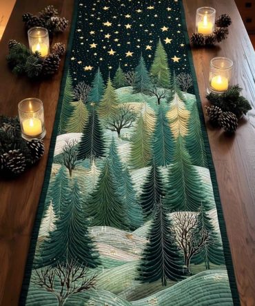 Starry Night Pines Quilted Table Runner