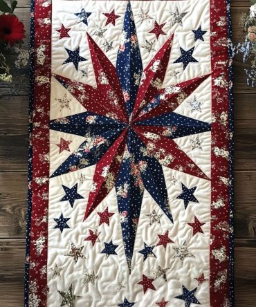 Stars And Fireworks Quilted Table Runner