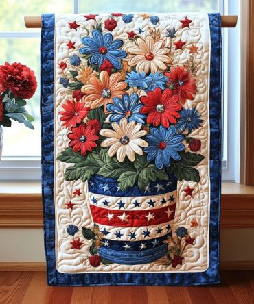 Stars And Stripes Blooms Quilted Table Runner