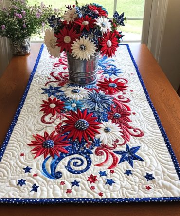 Stars And Stripes Elegance Quilted Table Runner