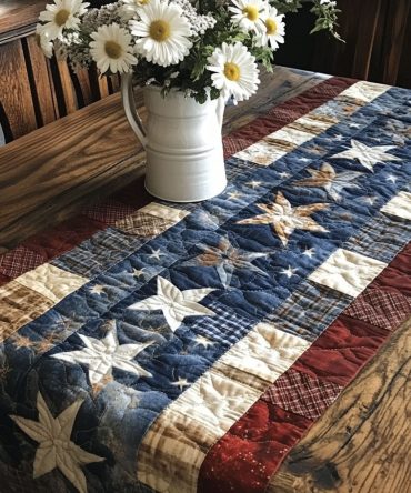 Stars And Stripes Patchwork Quilted Table Runner