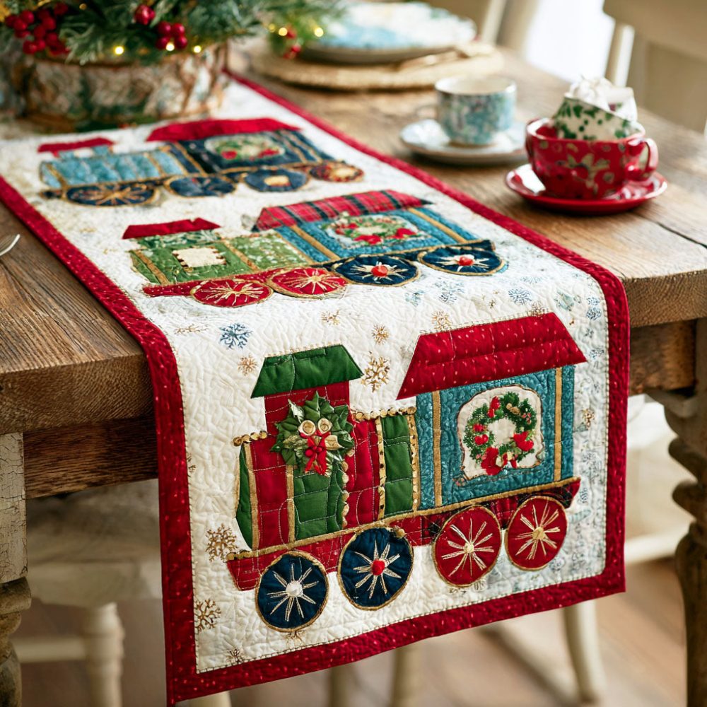 Steam Engine Holiday Quilted Table Runner