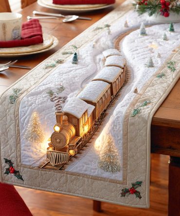 Holiday Train Quilted Table Runner