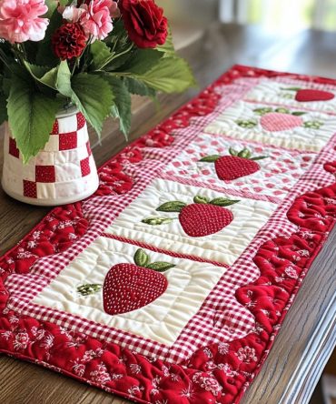 Strawberry Fields Quilted Table Runner