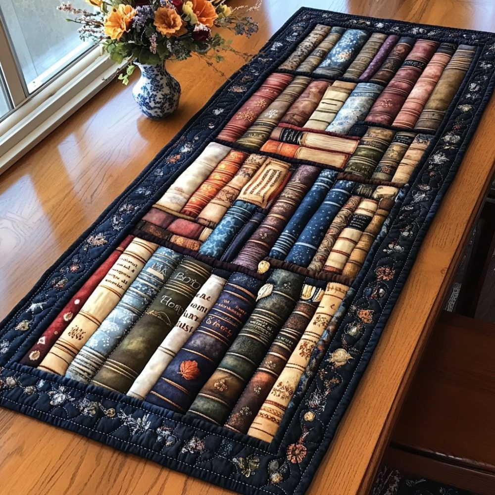 Stylish Bookshelf Quilted Table Runner