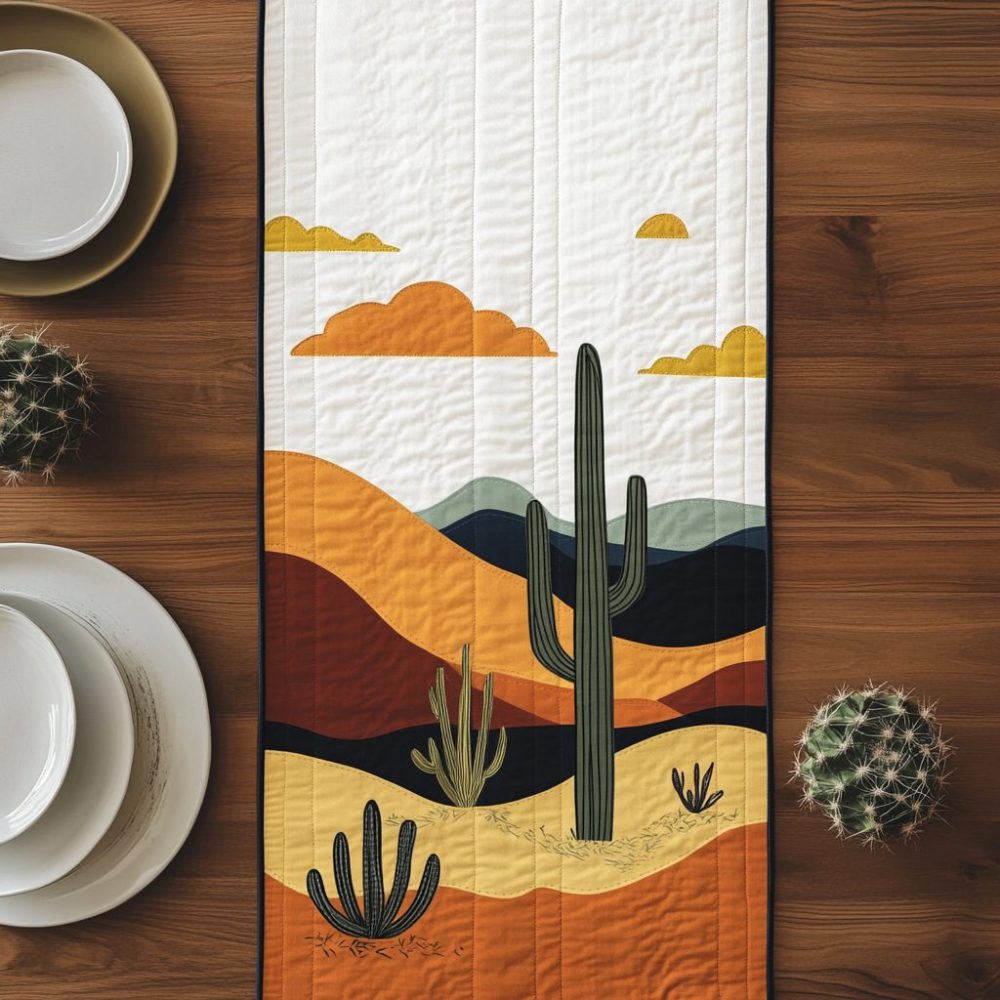 Succulent Charm Quilted Table Runner