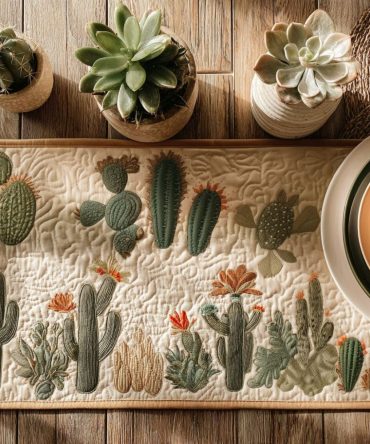 Succulent Story Quilted Table Runner