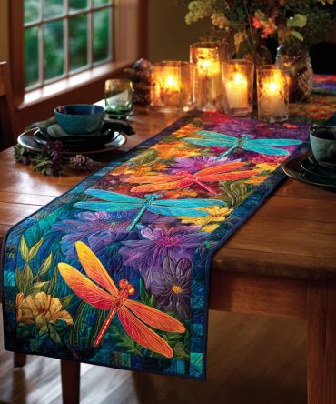 Summer Sky Dragonfly Quilted Table Runner