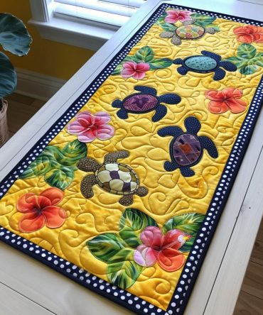 Sun-Kissed Turtle Garden Quilted Table Runner