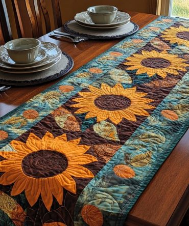 Sunflower Earth Quilted Table Runner