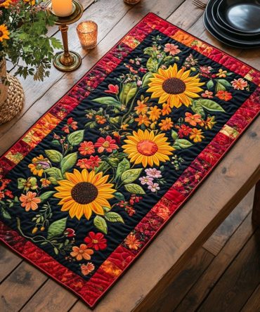 Sunflower Poetry Quilted Table Runner