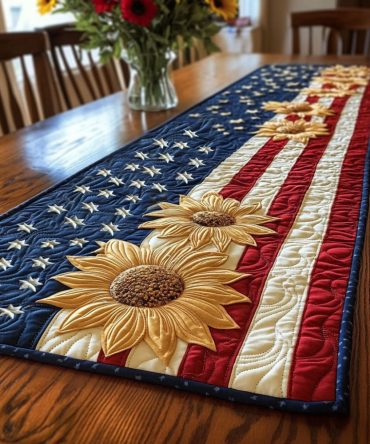 Sunflower Glory Stripes Quilted Table Runner