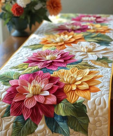 Sunlit Dahlia Row Quilted Table Runner