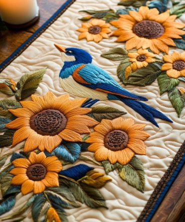 Sunlit Feathers Quilted Table Runner