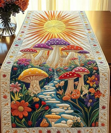 Sunlit Mushrooms Quilted Table Runner